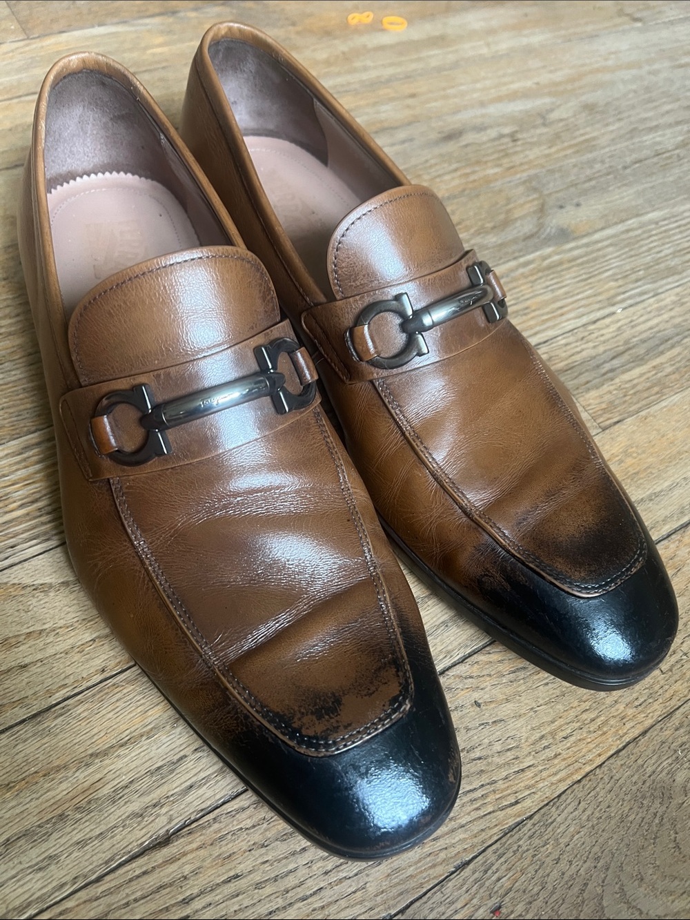 Salvatore Ferragamo Two-Tone Brown and Black Leather Bit Loafers